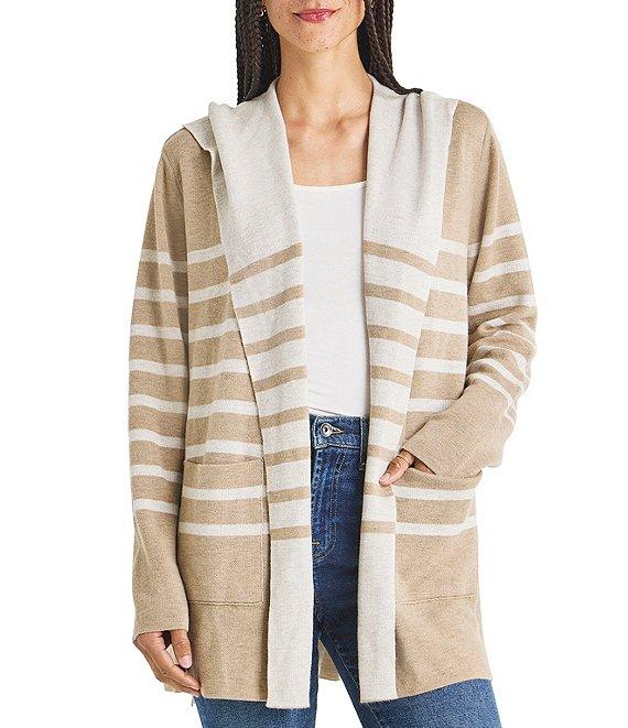 Splendid Syd Cashmere Blend Stripe Shawl Collar Long Sleeve Open Front Hooded Cardigan Product Image