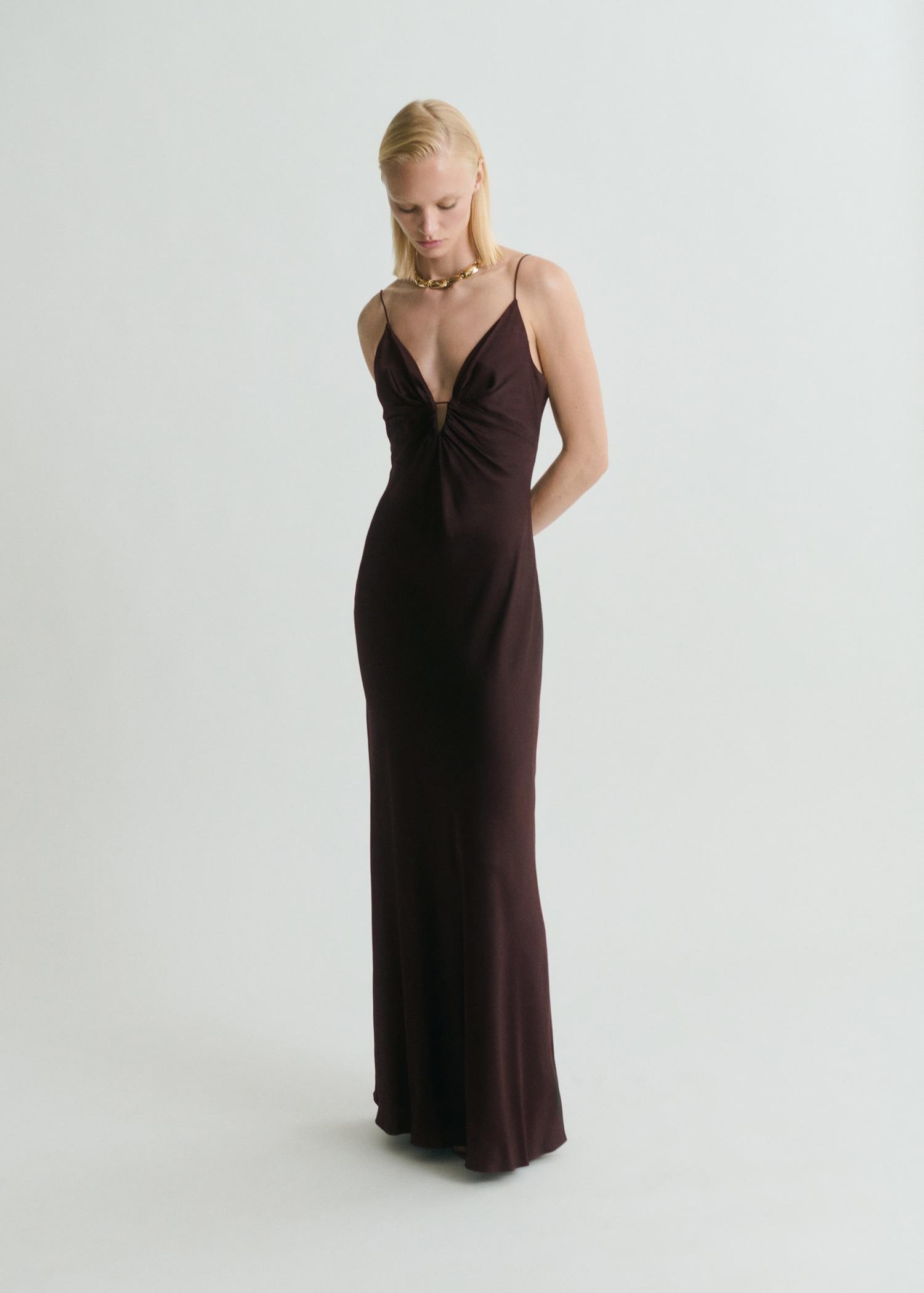 V-neck satin dress - Women | MANGO USA Product Image