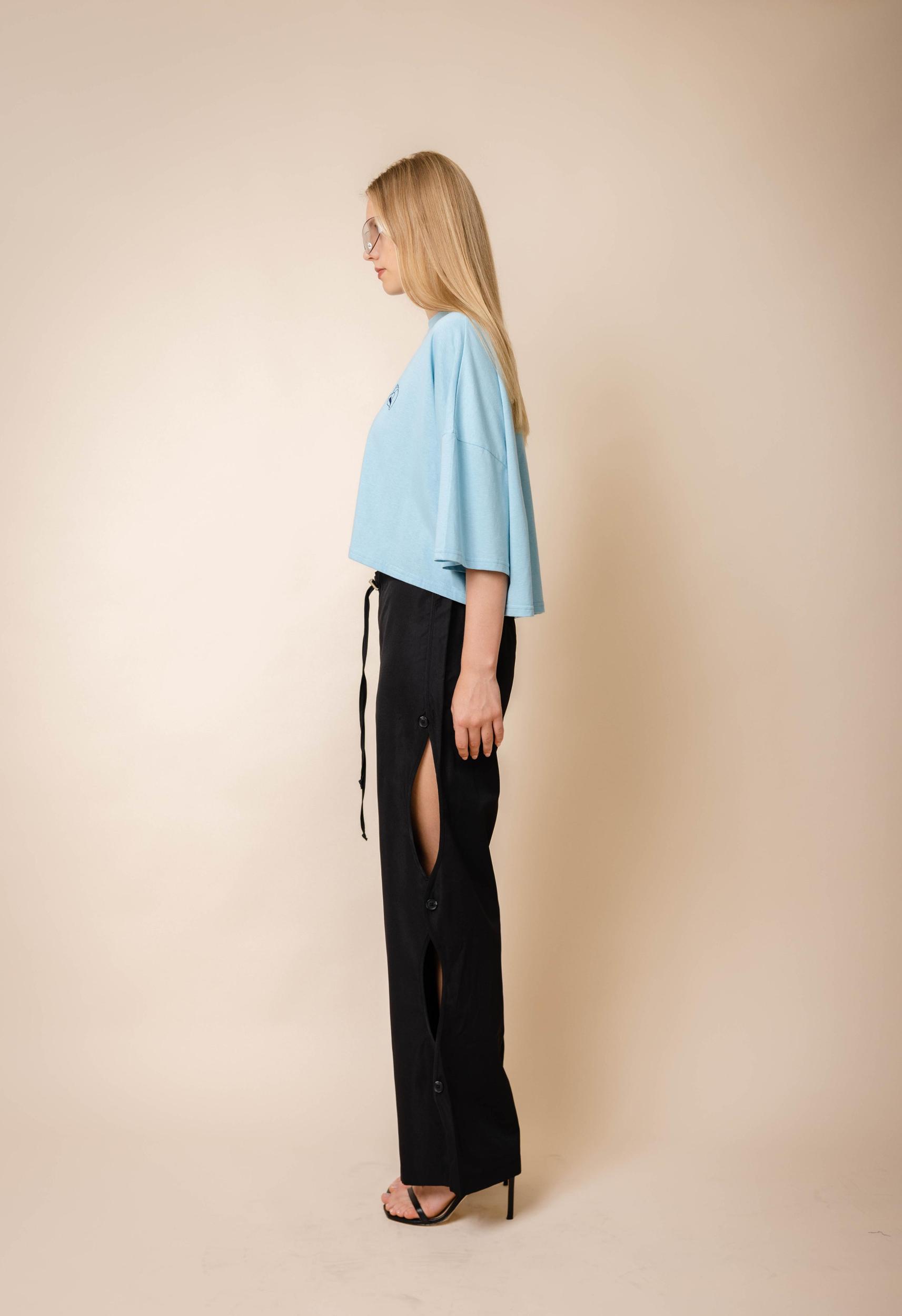 Embroidered Seashell Cropped Tee in Blue Product Image