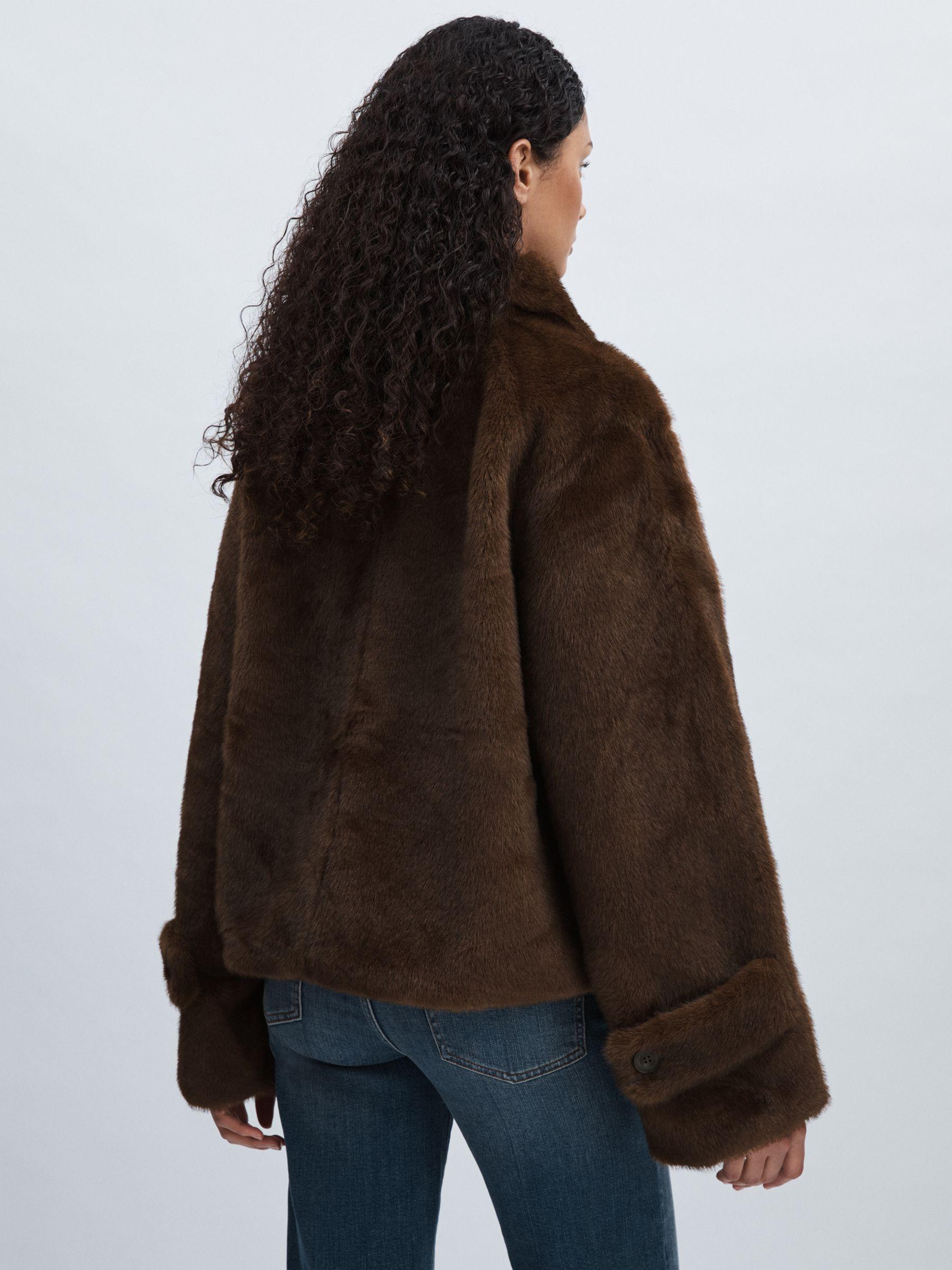 Meotine Faux-Fur Button-Through Jacket in Brown Product Image