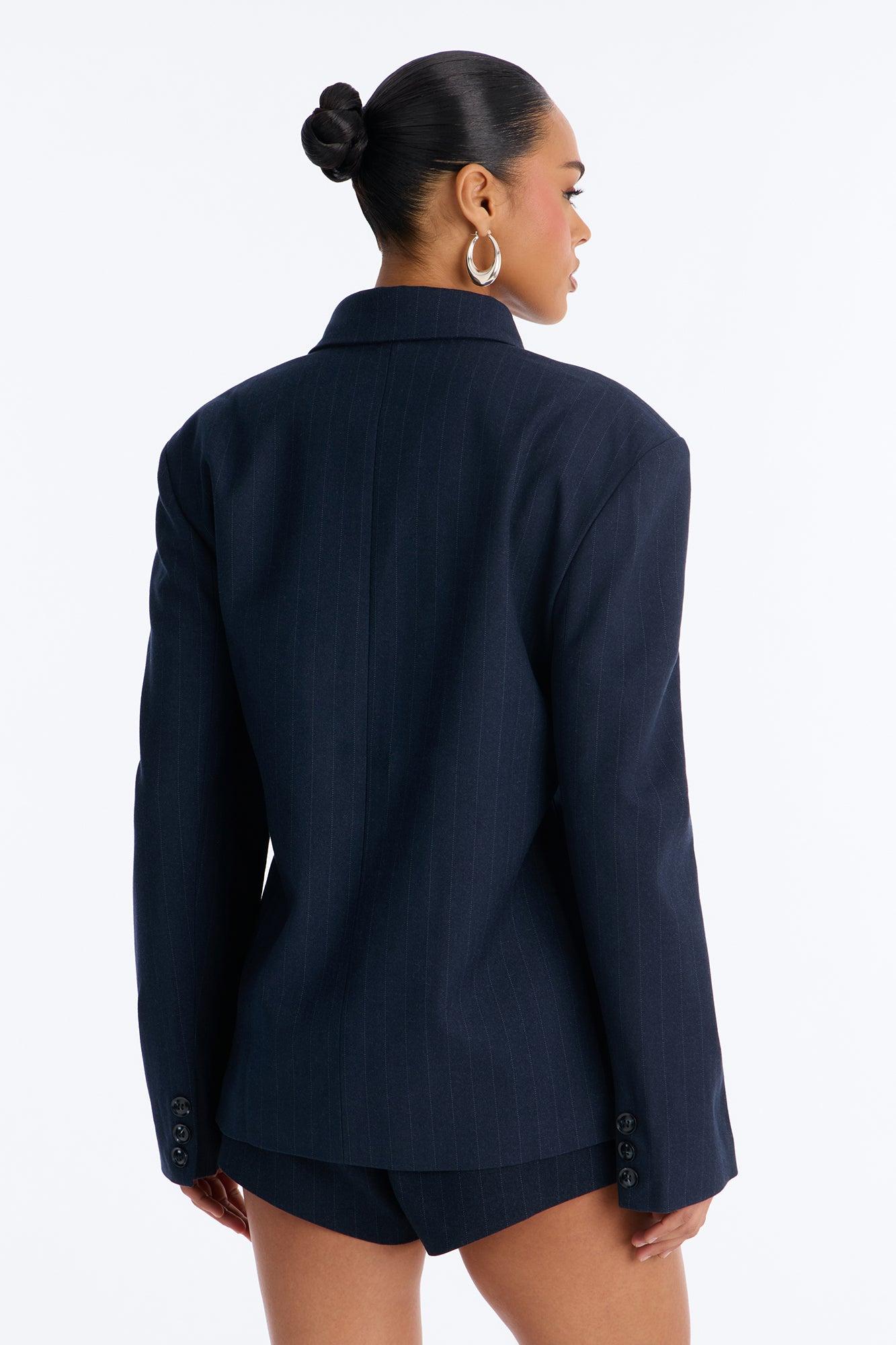 Serena Pinstripe Button Down Blazer - Navy/combo Female Product Image