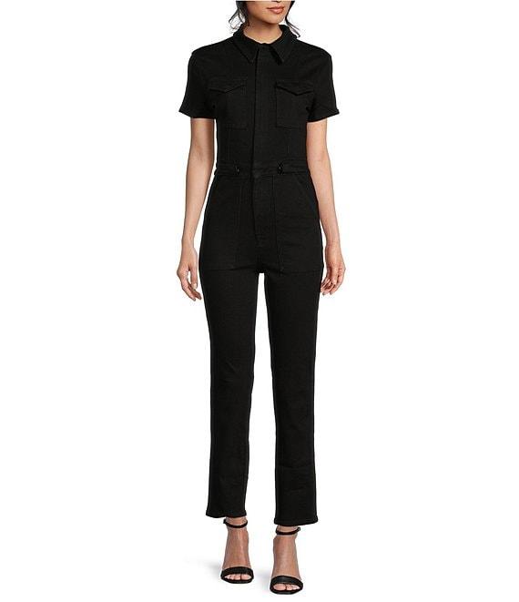 Good American Fit For Success Short Sleeve Point Collar Straight Leg Stretch Denim Flight Suit Product Image