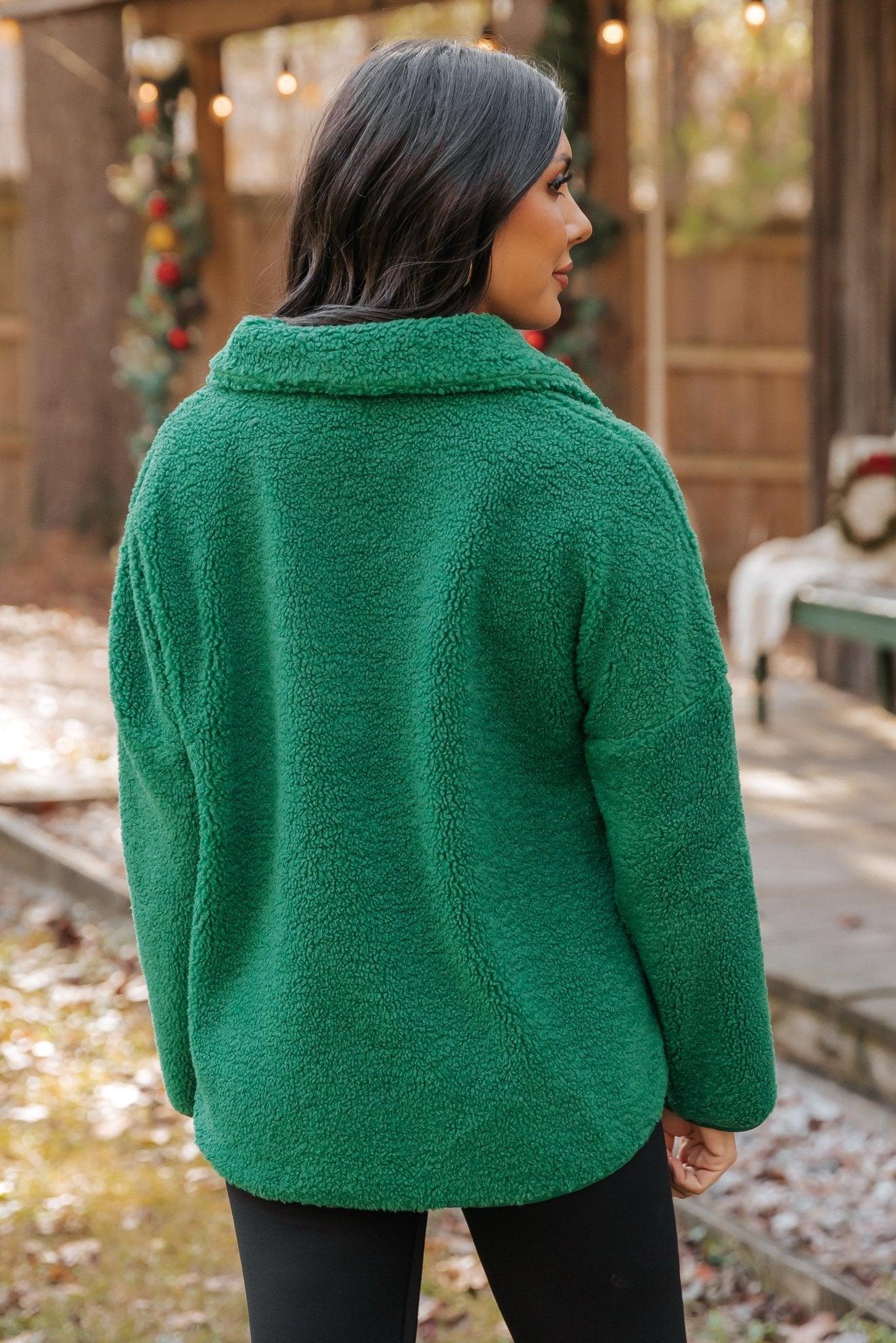 Green Sherpa Zip Up Jacket - FINAL SALE Product Image