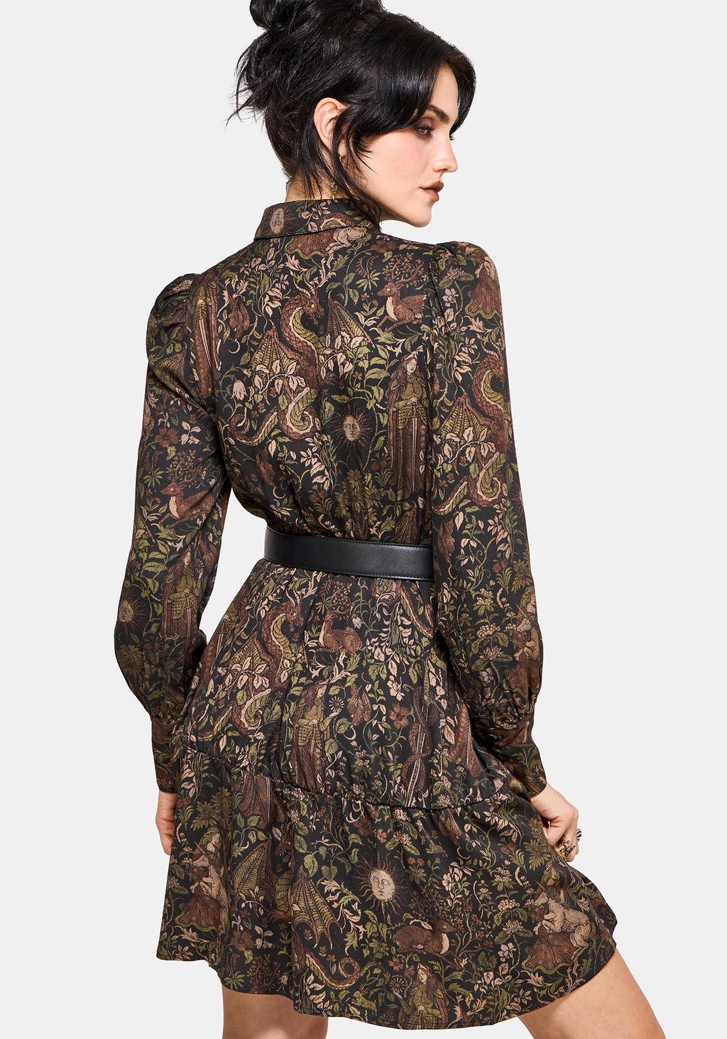 Haunt Medieval Print Wrap Midi Shirt Dress Product Image