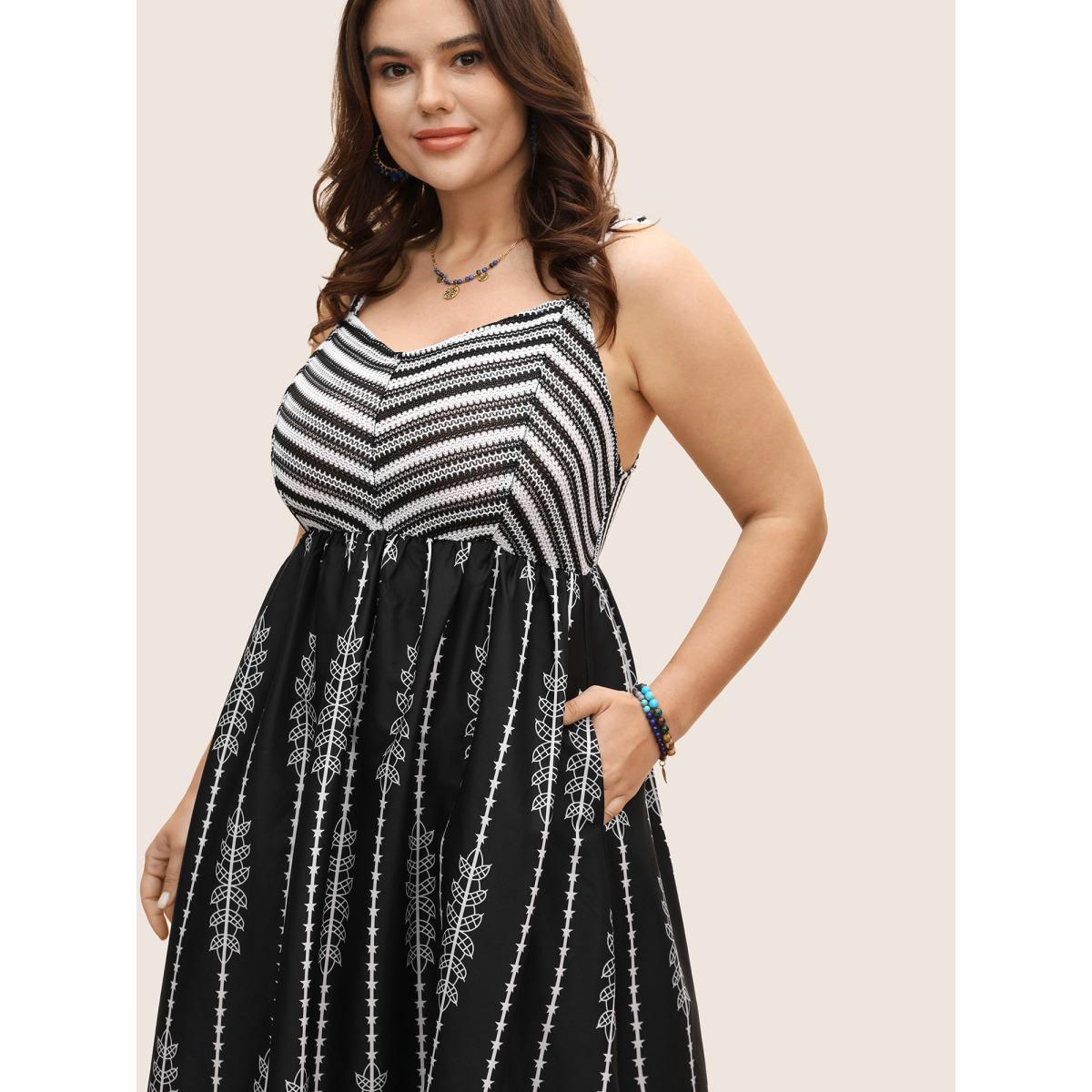 Plus Size Bandana Print Elastic Waist Gathered Midi Dress Black Women Resort Gathered V-neck Sleeveless Curvy BloomChic 14-16/1X Product Image