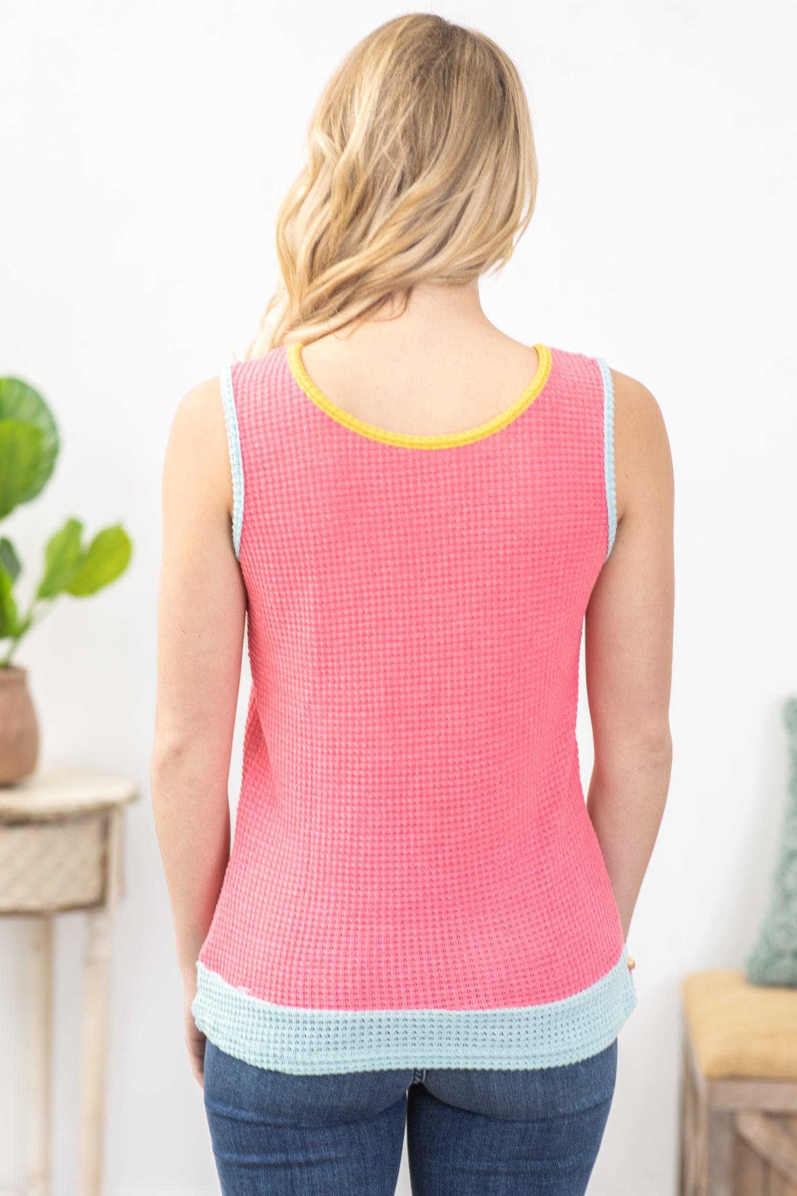 Pink And Light Blue Waffle Knit Top Product Image