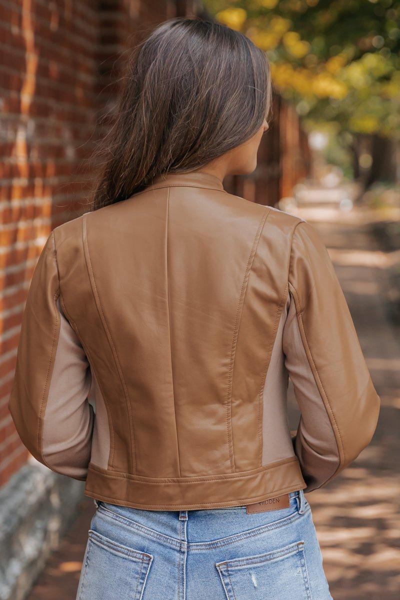 Brown Two Tone Faux Leather Jacket - FINAL SALE Product Image