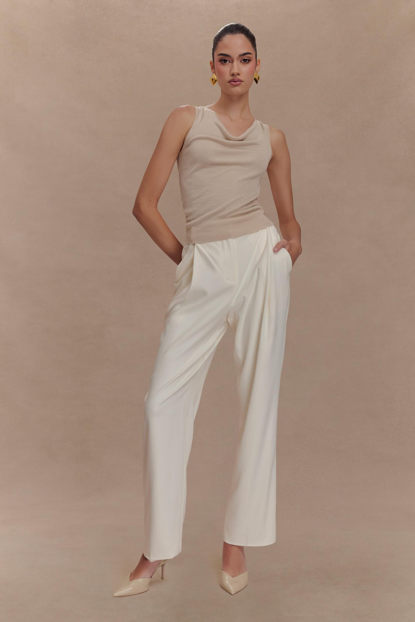 Brenda Draped Front Knit Top - Stone Product Image