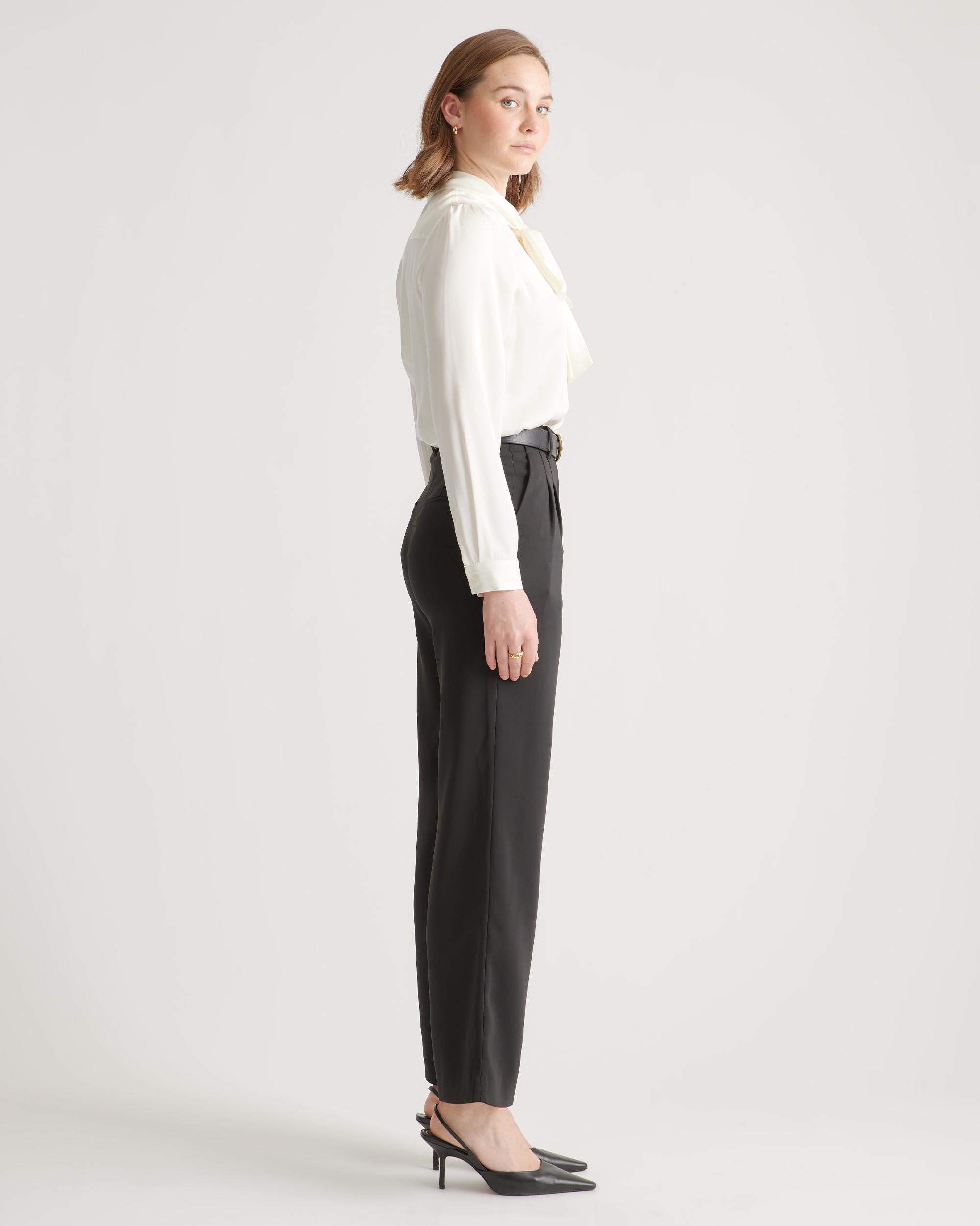 Quince | Women's Washable Stretch Silk Tie Neck Blouse Size XS Product Image