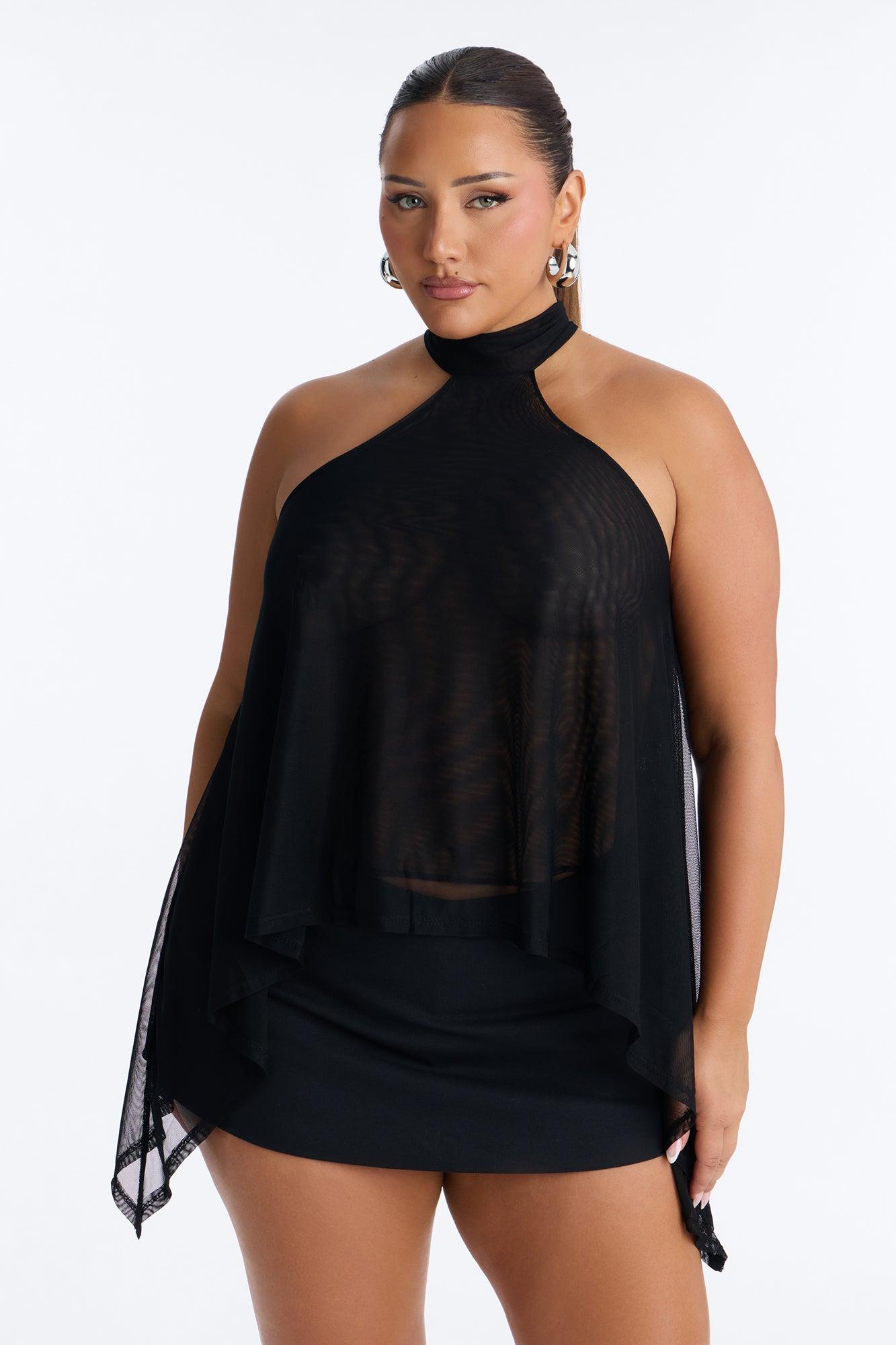 Feeling Fine Sheer Mesh High Neck Sleeveless Top - Black Female Product Image