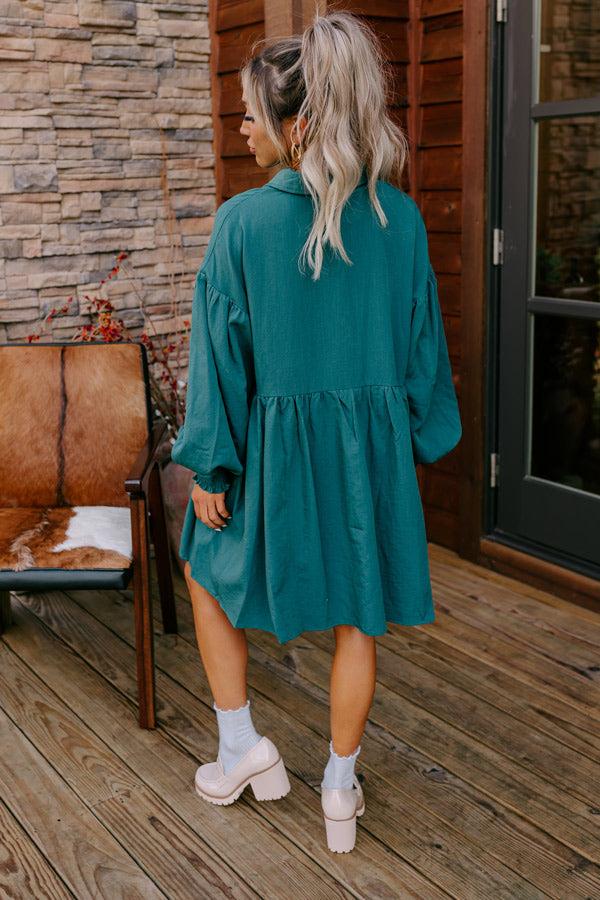 Cafe Patio Button Down Mini Dress in Hunter Green Product Image