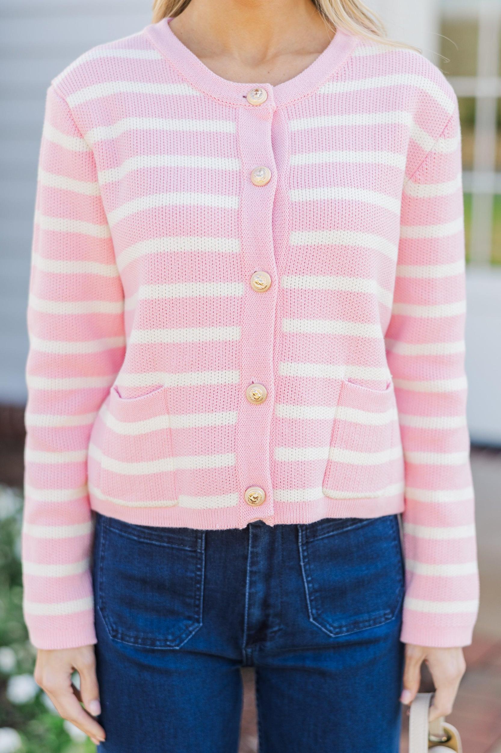 Ready To Go Pink Striped Cardigan Female Product Image