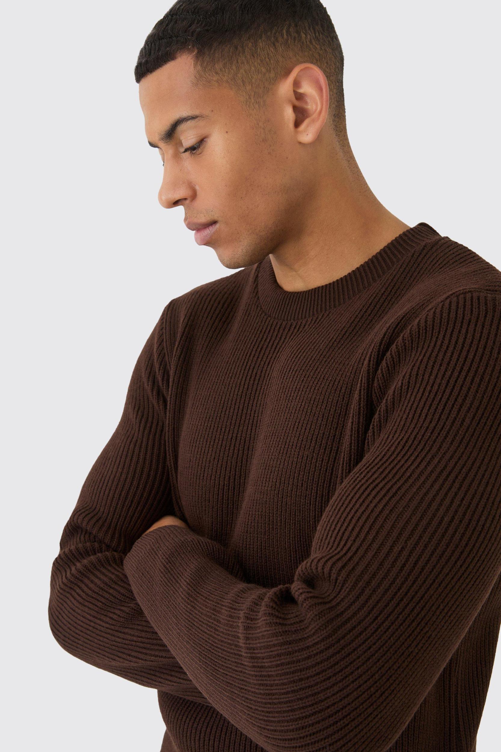 Regular Fit Rib Knit Sweater | boohooMAN USA Product Image