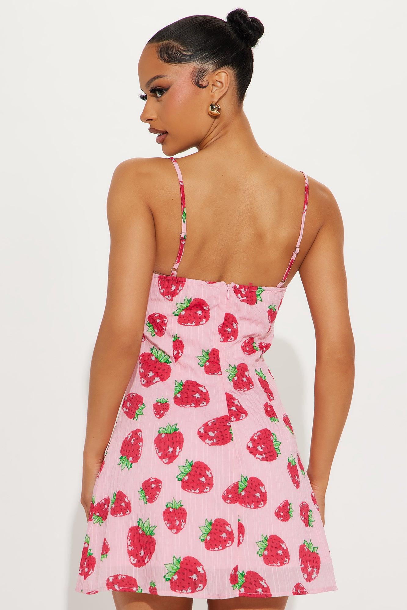 Strawberry Dreams Chiffon Micro Mini Dress - Pink/combo Female Product Image