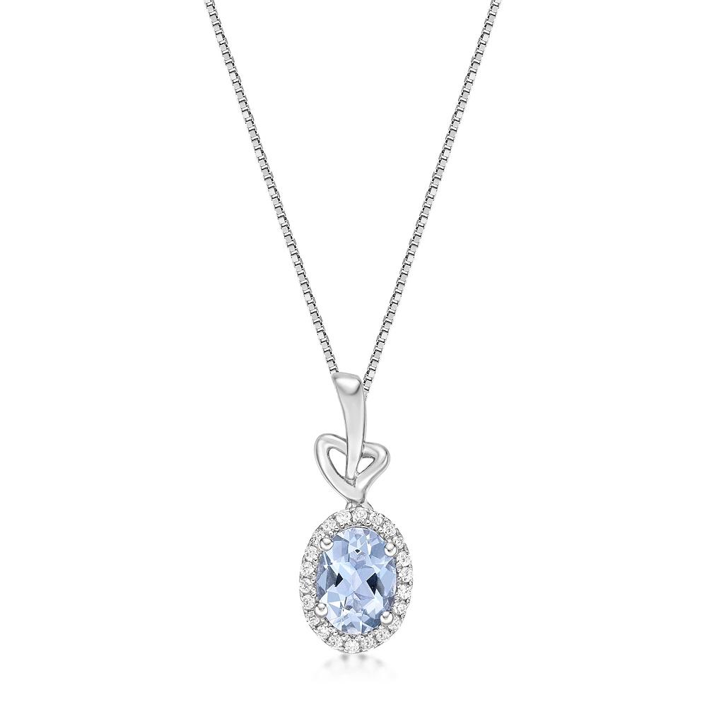 Gemminded 10k White Gold Aquamarine & 1/8 Carat T.W. Diamond Pendant Necklace, Women's, Size: 18" Product Image