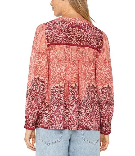 Liverpool Los Angeles Woven Printed V-Neck Long Sleeve Blouse Product Image