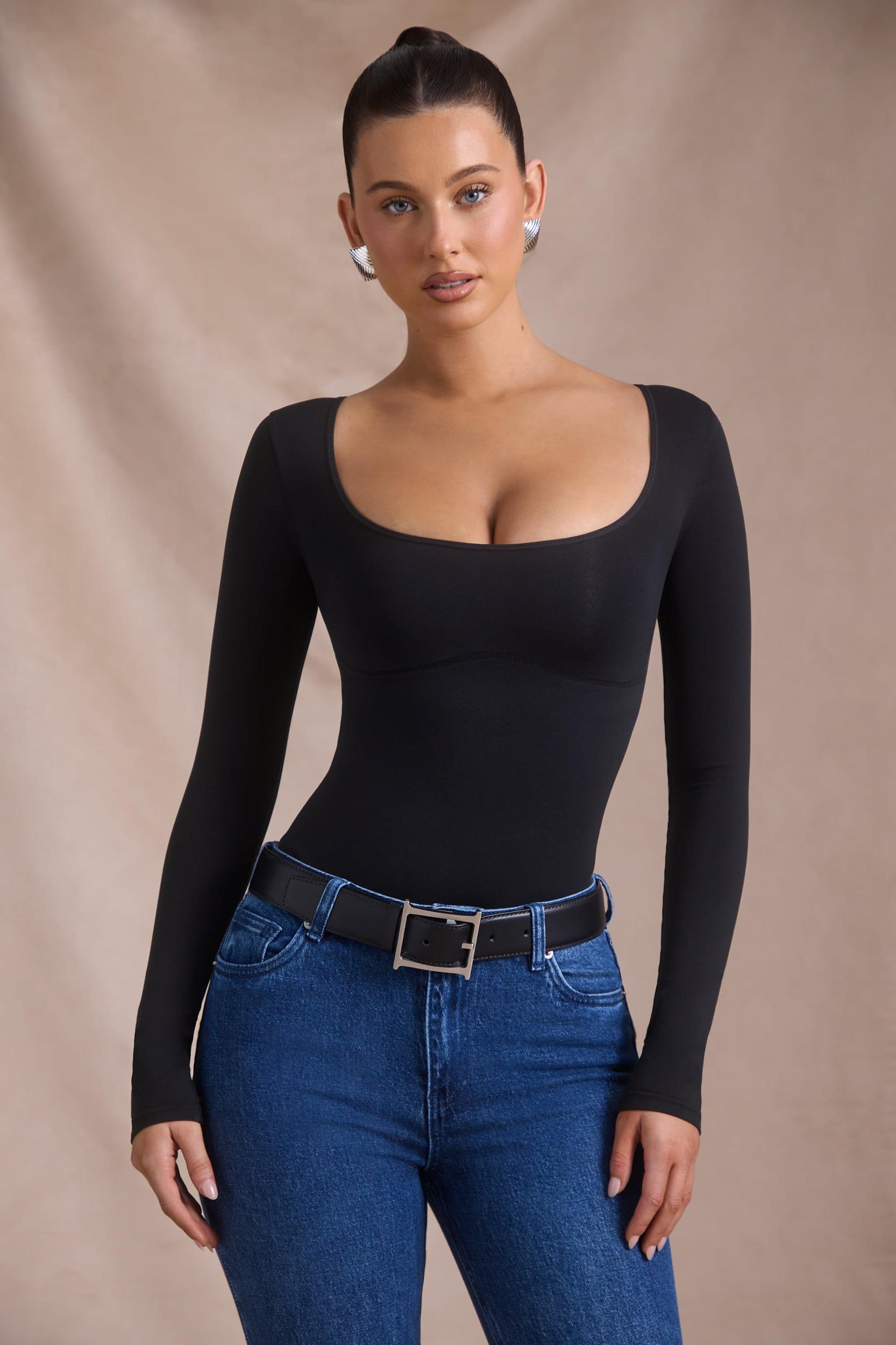 Seamless Long-Sleeve Bodysuit in Black Product Image