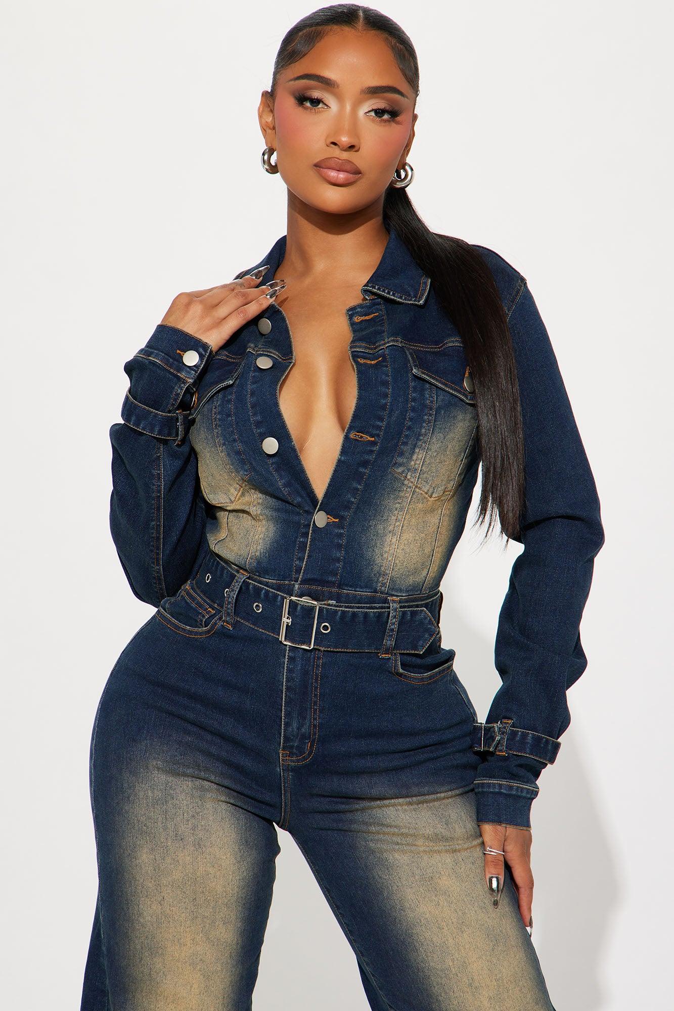 Buckle Up Buttercup Denim Jumpsuit - Dark Wash Product Image