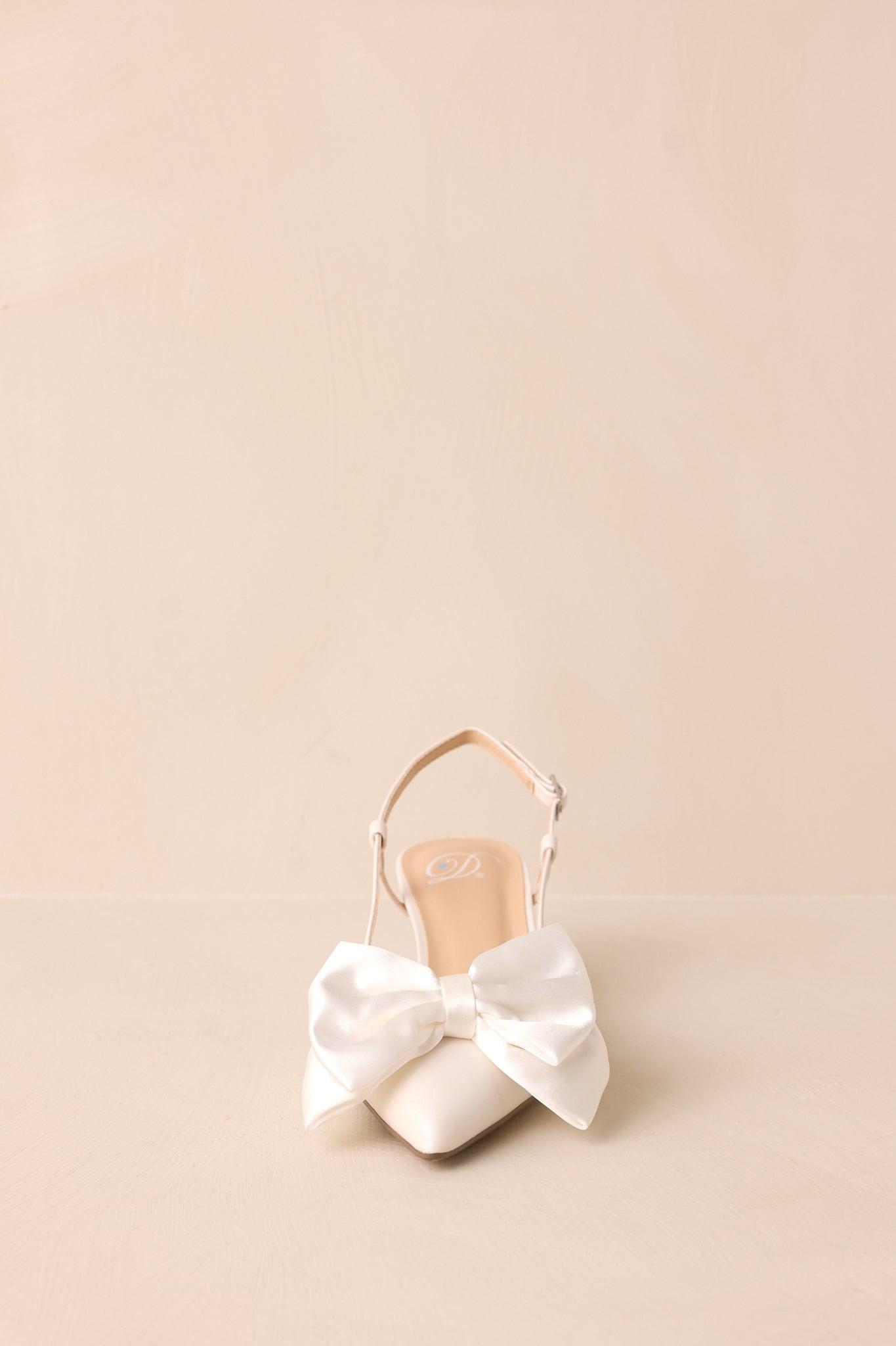 It Was Always You White Satin Bow Slingback Kitten Heels Product Image