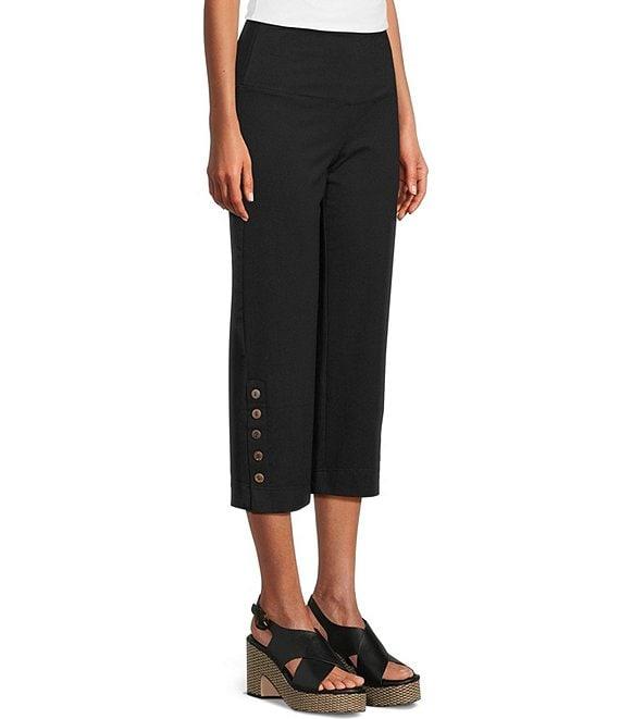Intro Aimee Solid Suave Knit Straight Leg Tummy Control Coconut Button Hem Pull-On Pants Product Image