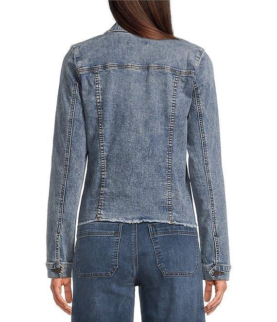 KUT from the Kloth Kara Notch Collar Long Sleeve Flap Pocket Frayed Hem Denim Jacket Product Image