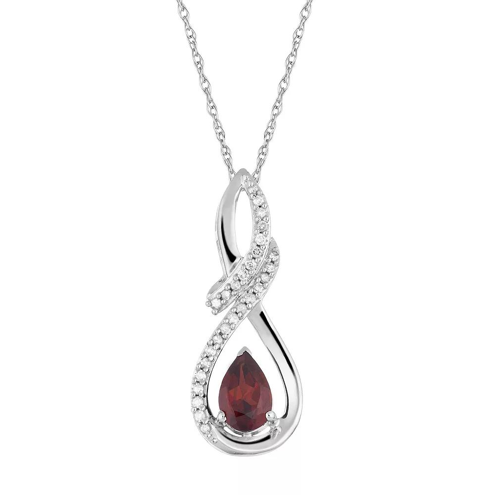 10k White Gold Garnet  & Diamond Accent Drop Pendant Necklace, Women's, Size: 18", 10k Whgold Product Image