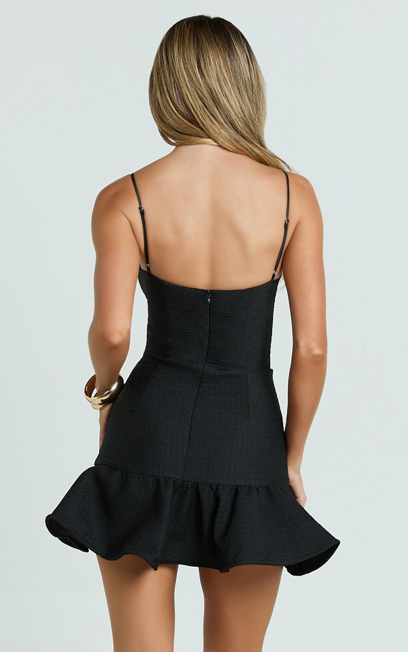 Sammie Mini Dress - Scoop Neck Hem Frill Fitted Dress in Black Product Image