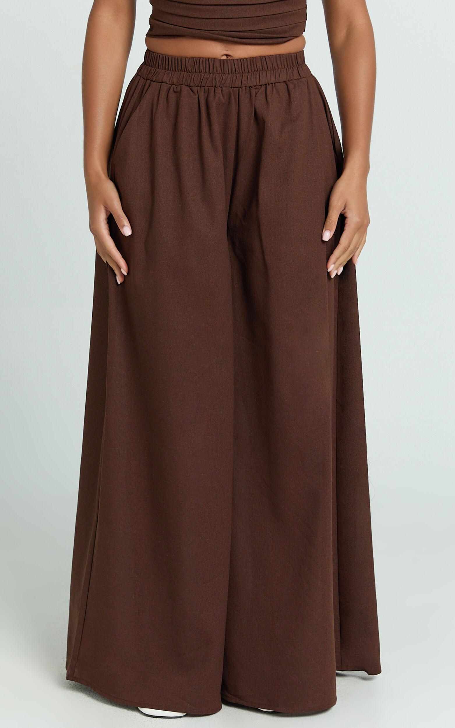 Tamara Pants - High Elasticated Waist Wide Leg Pants in Chocolate Product Image
