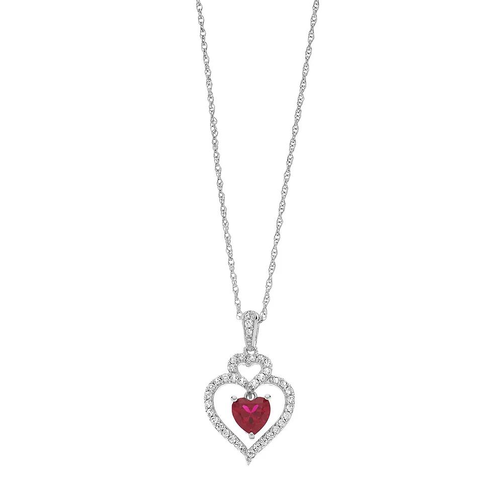 Sterling Silver Lab-Created Ruby & Lab-Created White Sapphire Heart Pendant Necklace, Women's, Size: 18" Product Image