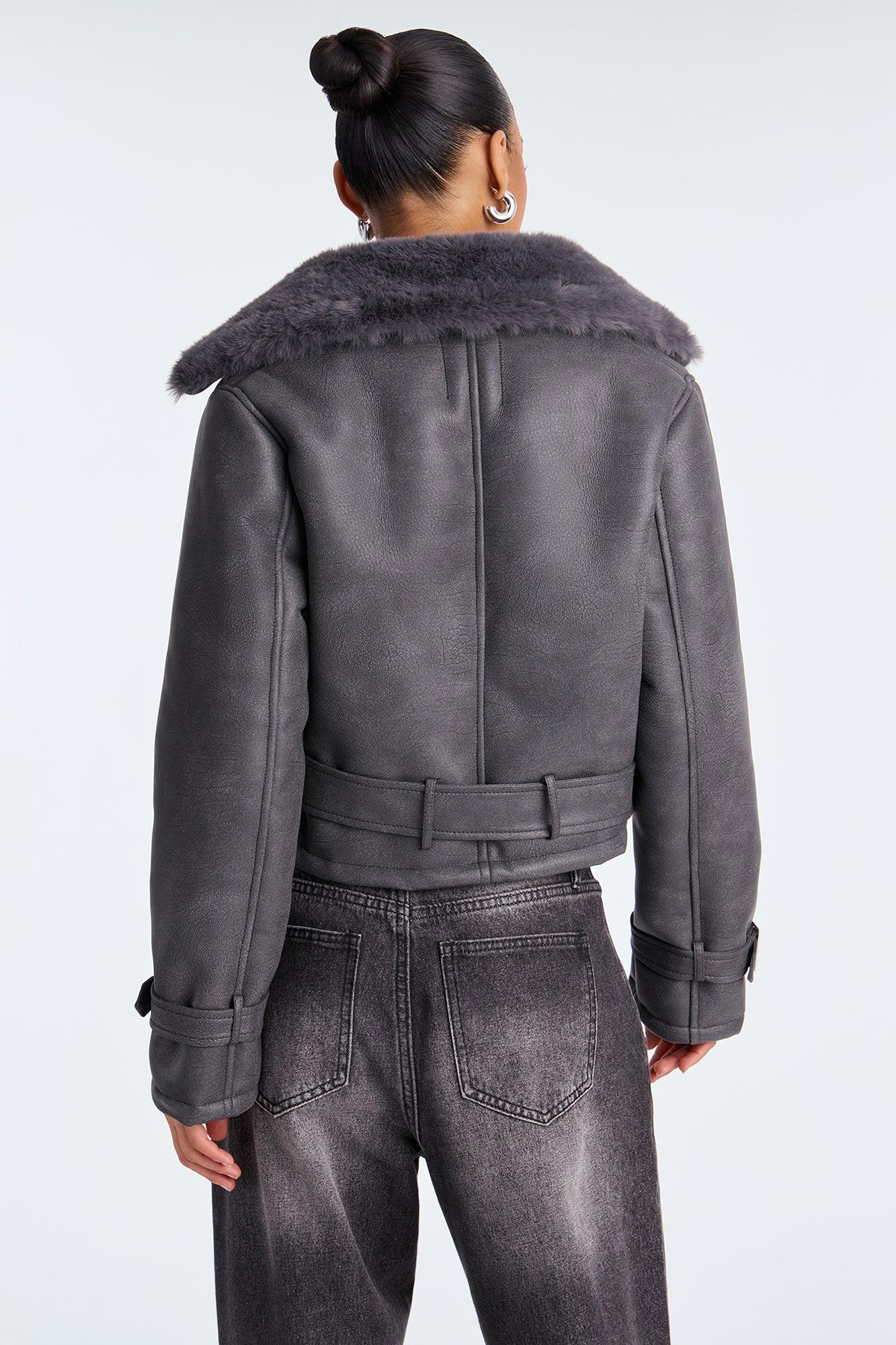 Jamie Faux Leather Moto Jacket - Grey Female Product Image