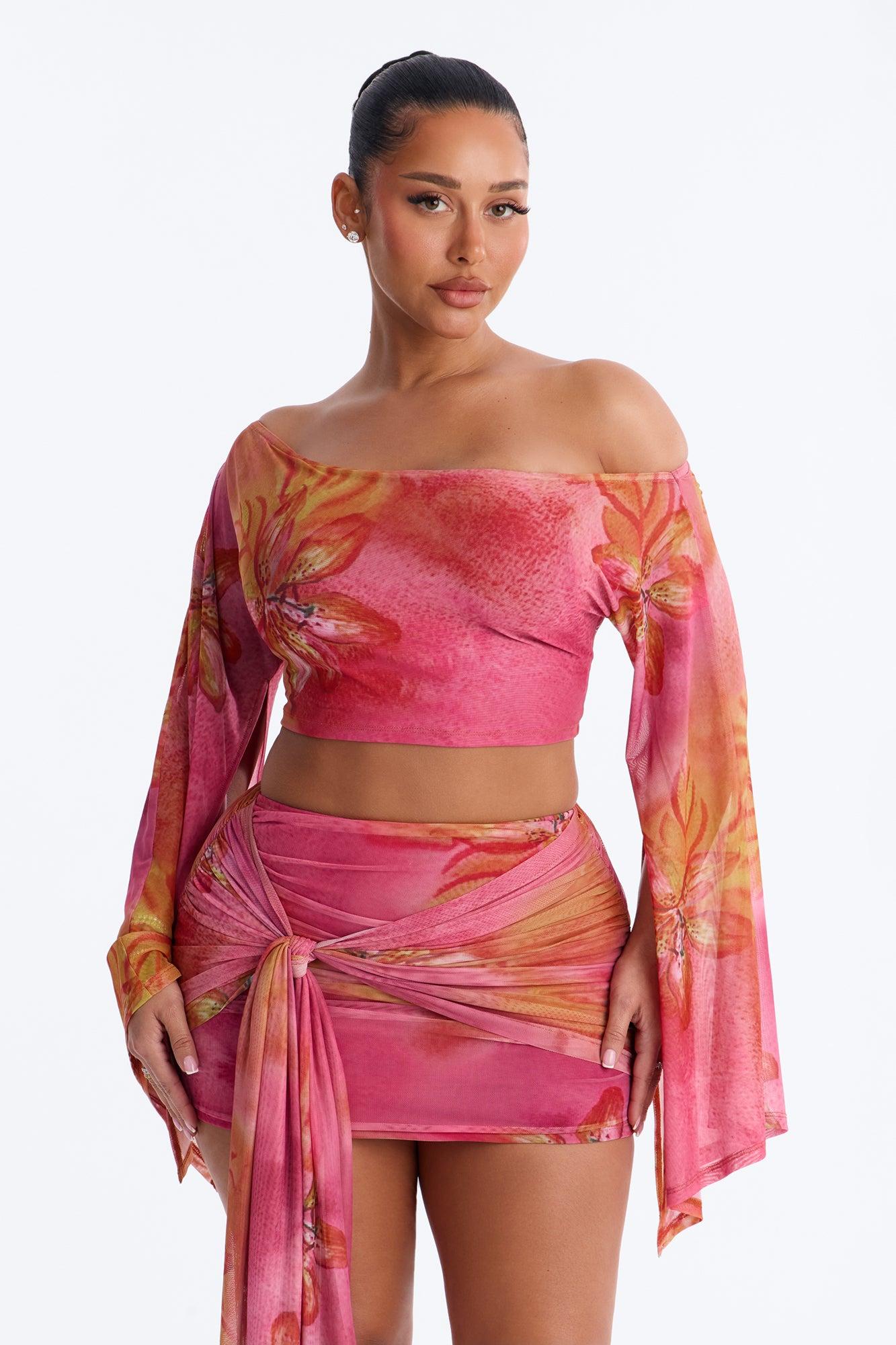 Tropic Tease Mesh Skirt Set - Pink Female Product Image