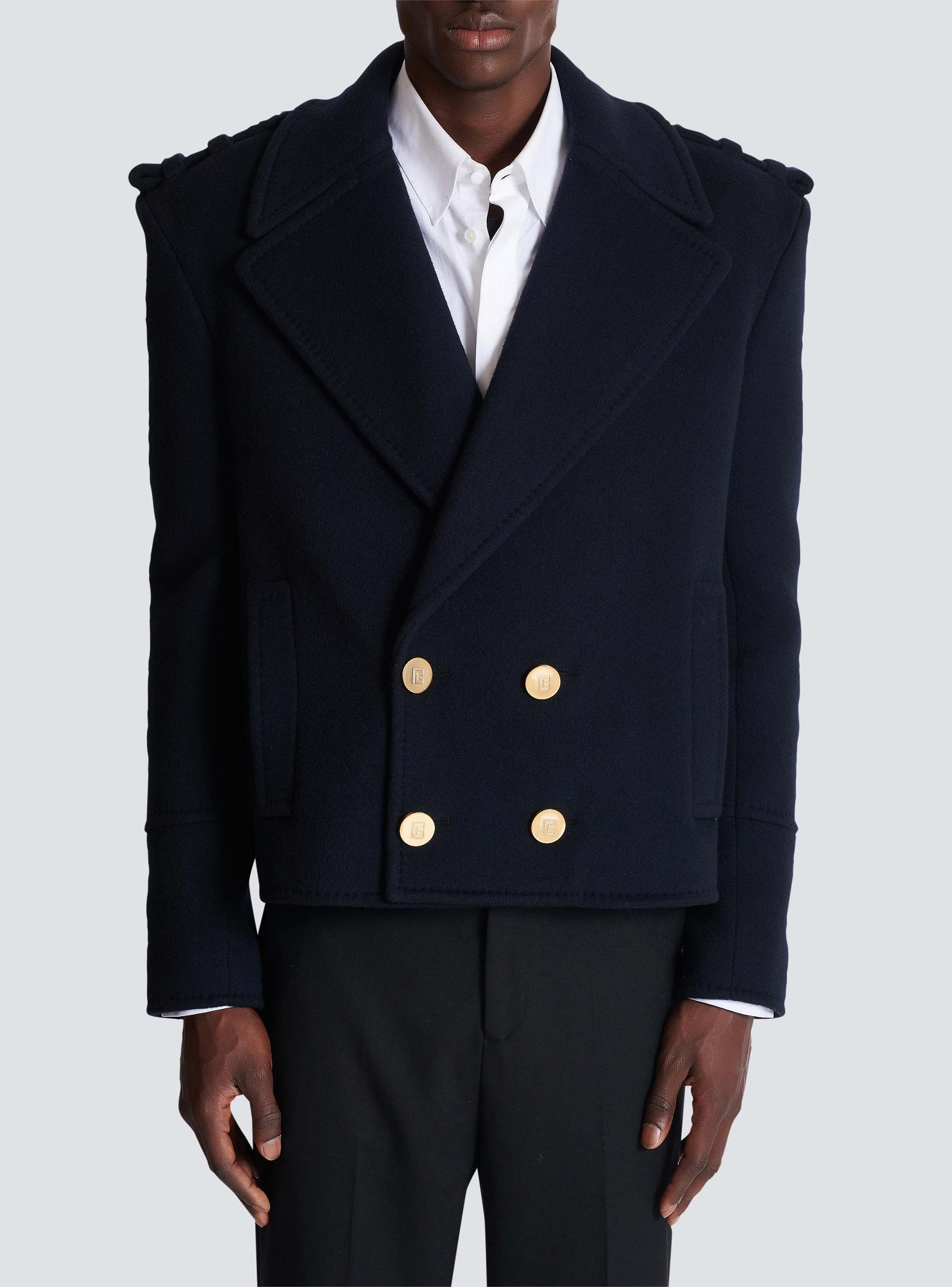 Cropped wool reefer jacket Product Image