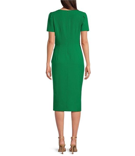 Julia Jordan Crepe Square Neck Short Sleeve Pleated Front Slit Knee Length Sheath Dress Product Image