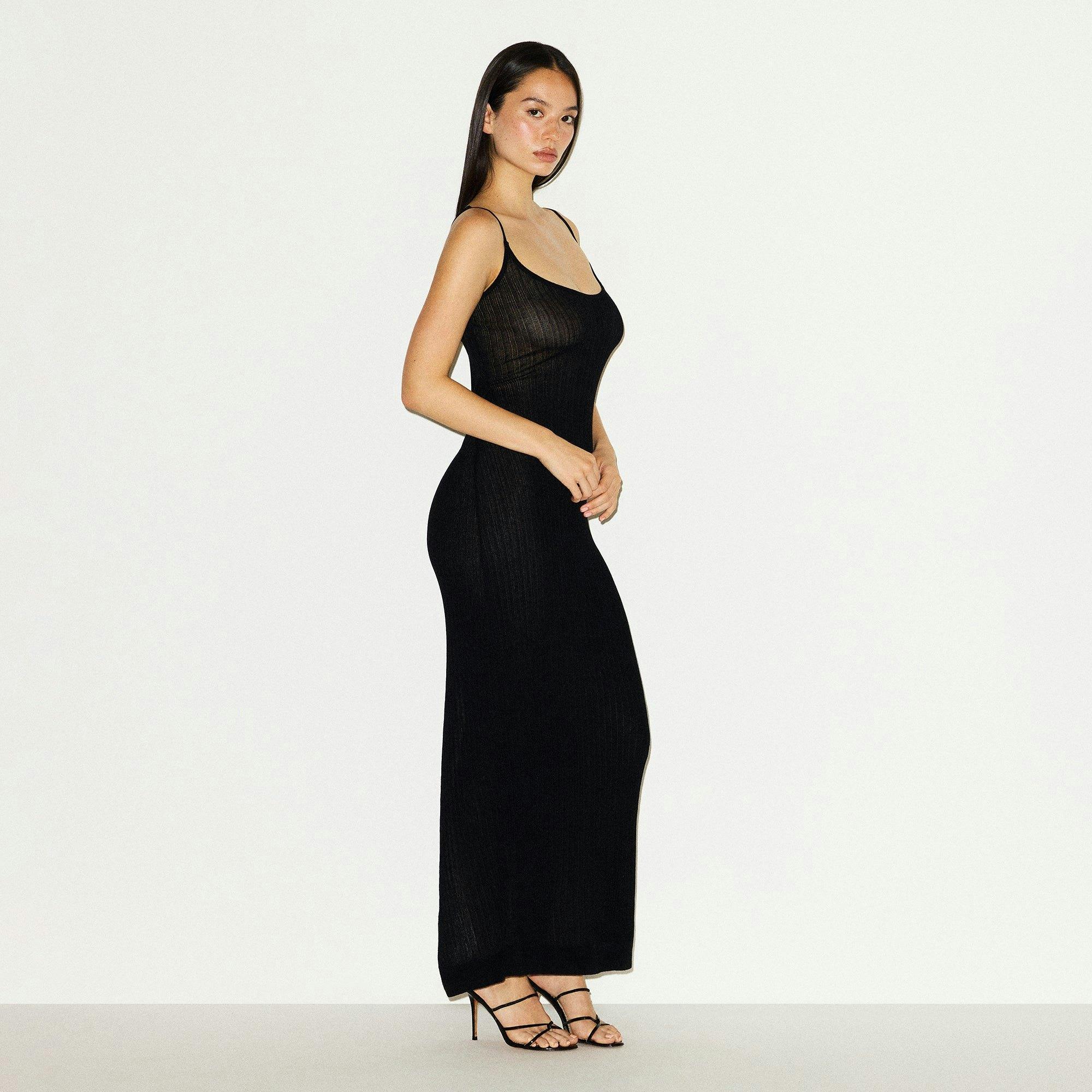 SHEER KNIT LONG CAMI DRESS | ONYX Product Image