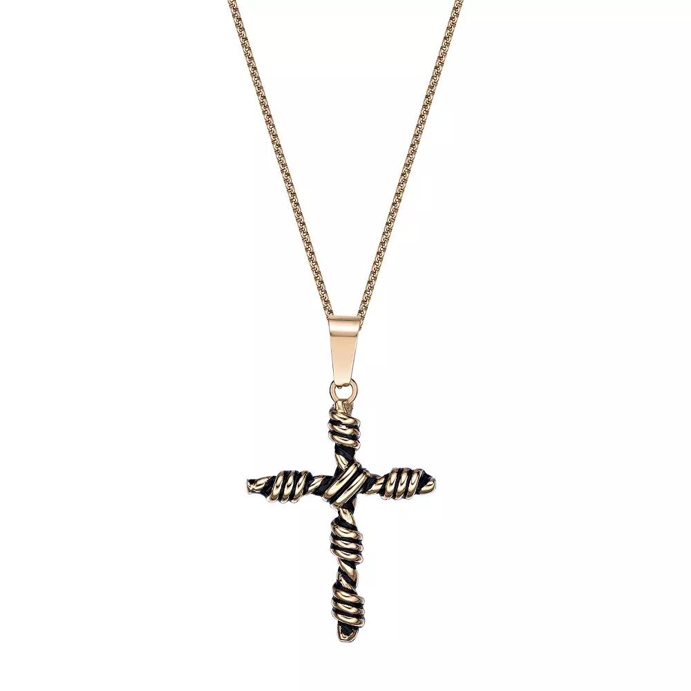 Men's LYNX Gold Tone & Black Ion-Plated Stainless Steel Cross Pendant Necklace, Size: 24", Two Tone Product Image
