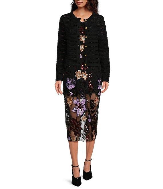 Sam Edelman Beaded Button Banded Long Sleeve Cropped Cardigan Product Image