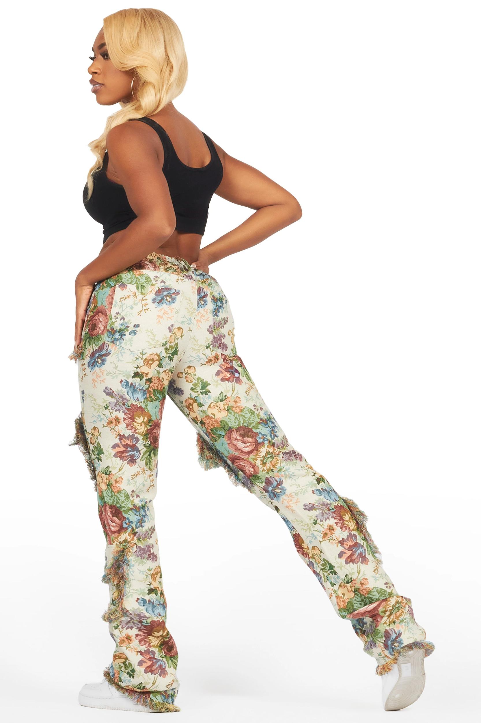 Makayla Beige Cargo Tapestry Stacked Pant Female Product Image