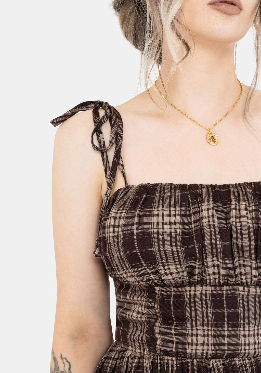 Adra Check Cami Tie Strap Midi Dress Product Image