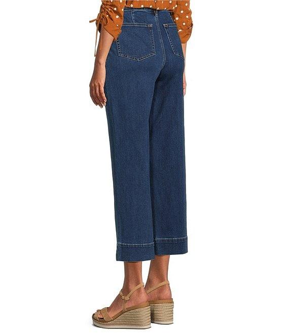 John Mark Mid Waist Wide Leg Patch Pocket Wide Leg Denim Pants Product Image