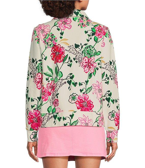 Lilly Pulitzer Eleni Luxe Terry Floral Print Collar Bracelet Sleeve Quarter Zip Top Product Image