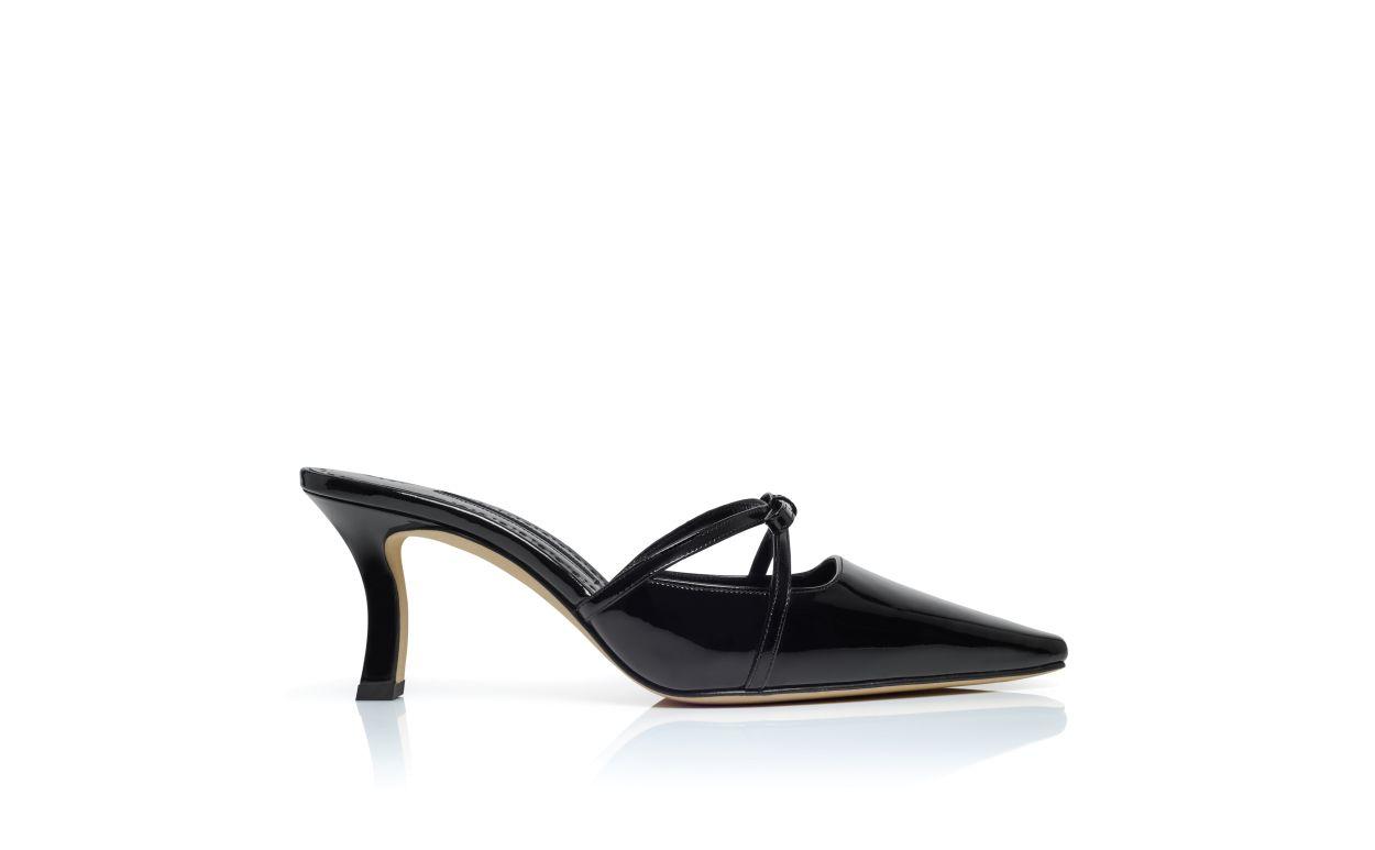 DARIAMU Black Patent Leather Bow Detail Mules Product Image