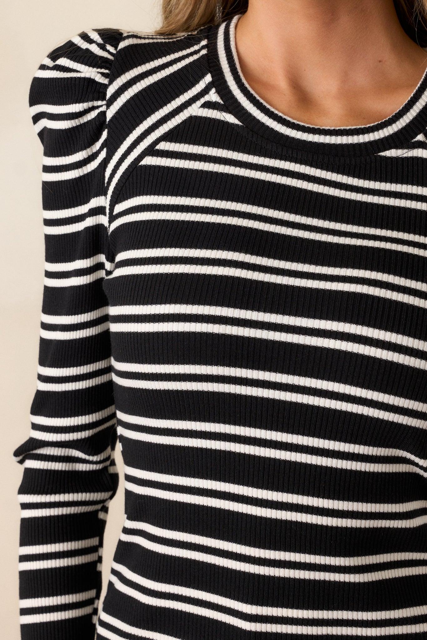 Just As You Are Black Stripe Ribbed Long Sleeve Top Product Image