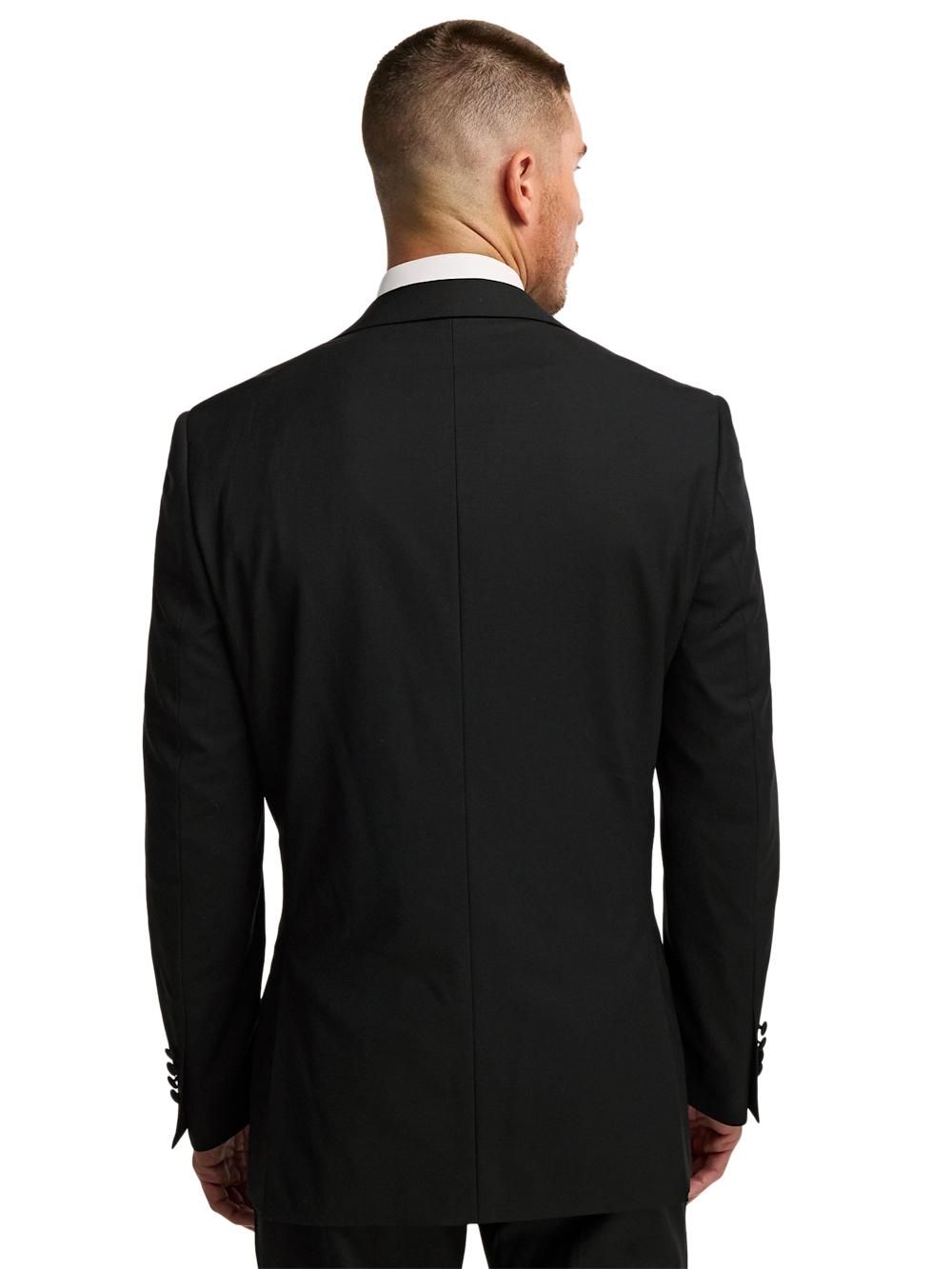 Wool Stretch Single Breasted Peak Lapel Tuxedo Jacket - Black Product Image