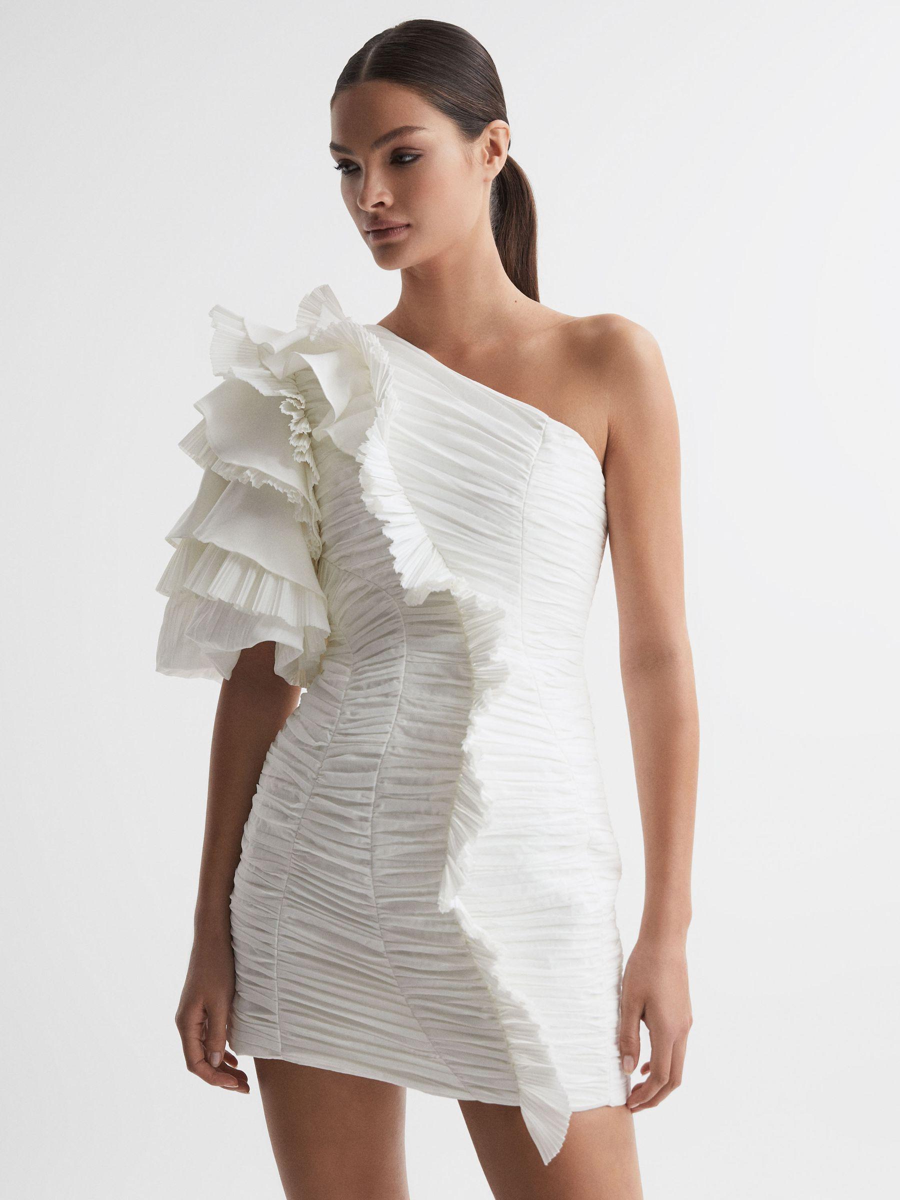 Acler One-Shoulder Ruffle Mini Dress in Ivory Product Image