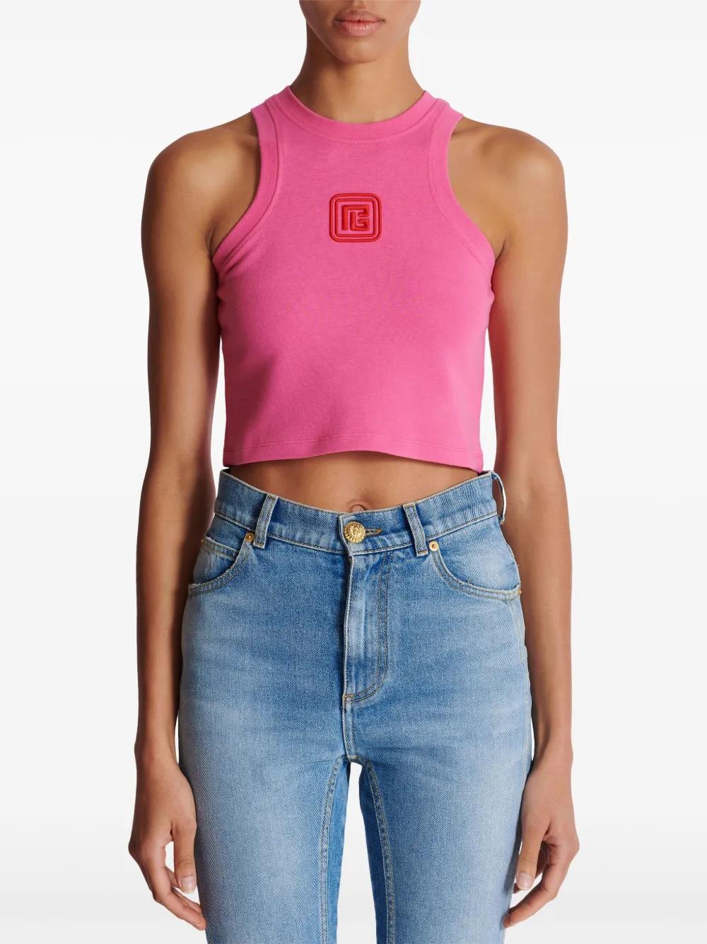 logo-embroidered cropped tank top Product Image