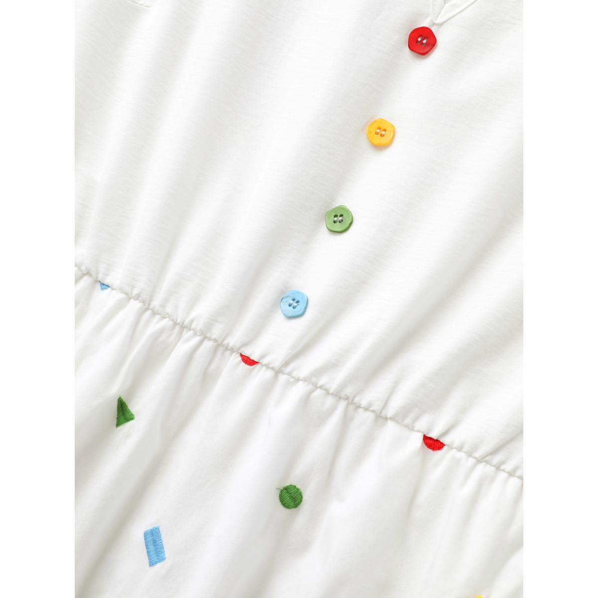 Plus Size Cotton Confetti Print Elastic Waist Midi Dress Originalwhite Women Elegant Gathered Notched collar Short sleeve Curvy BloomChic 12/L Product Image