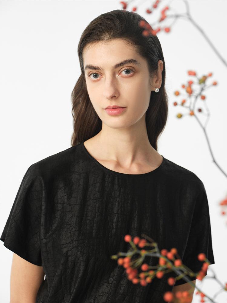 18 Momme Xiang Yun Silk Gathered Waist Women Midi Dress With Pockets Product Image