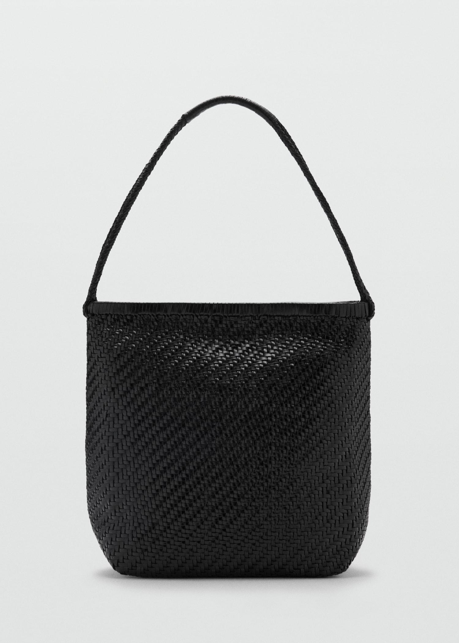 Medium braided leather shoulder bag - Women | MANGO USA Product Image