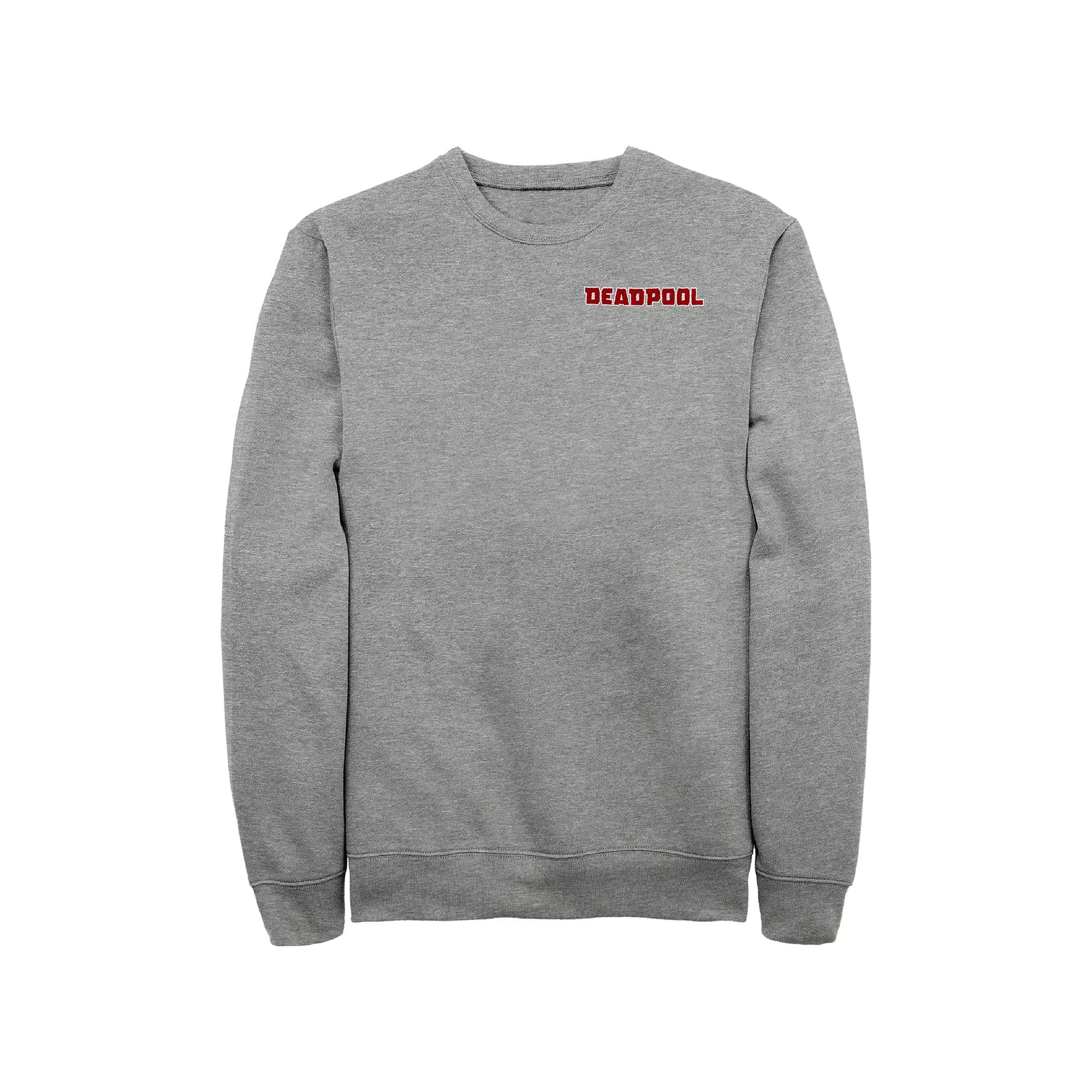 Mens Marvel Deadpool Logo Embroidered Fleece Sweatshirt Athletic Grey Product Image