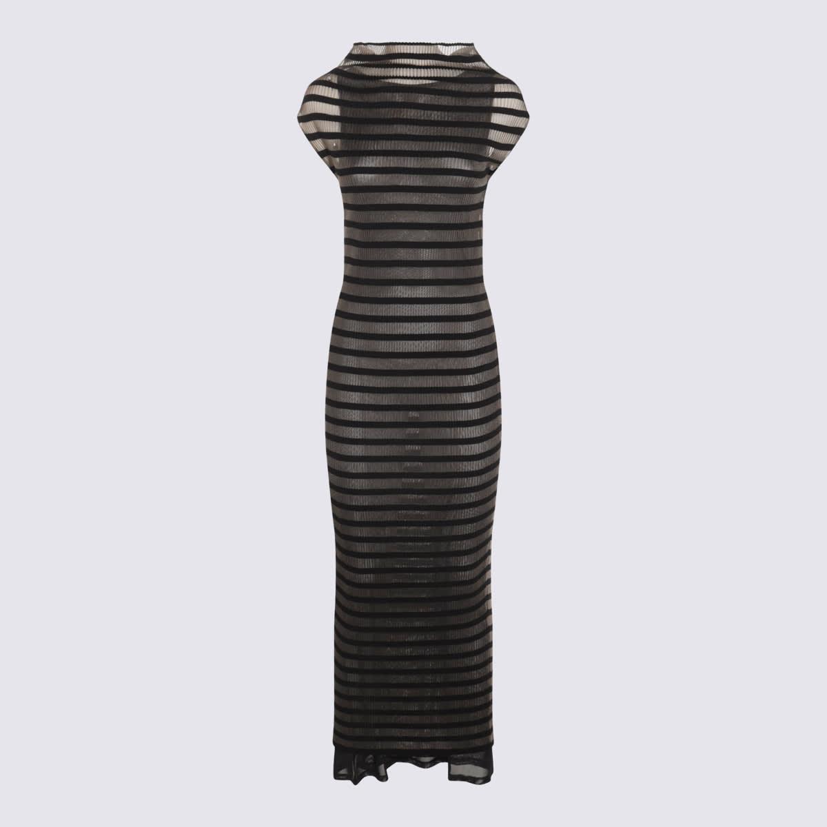 JEAN PAUL GAULTIER Mariniere Striped Cap-sleeve Nylon Maxi Dress In Black Product Image